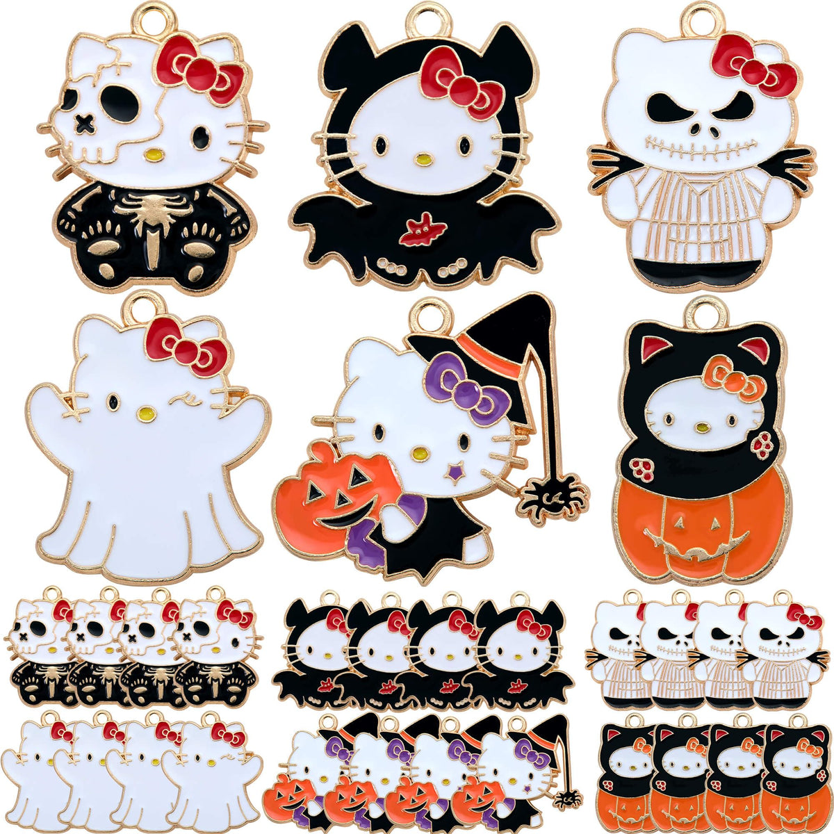 Anjulery Halloween Cat Charms for Jewelry Making and Crafting - 24Pcs Enamel Kitty Charms for Bracelets Earrings Necklaces Keychains DIY Crafts (24Pcs Halloween-Cat-B)