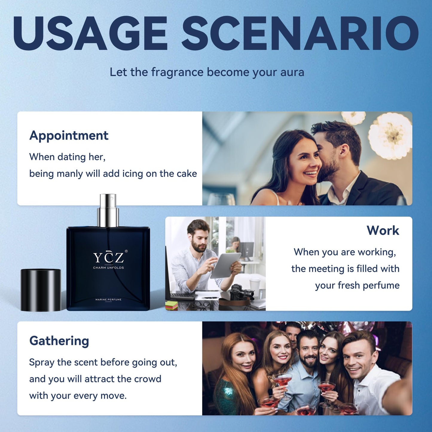 Ycz Midnight Marine Perfume for Men, 1.7 oz. Refreshing & Warm Masculine Scent for Daily Use Men's Casual Cologne Smell Fresh All Day A Gift for Any Occasion