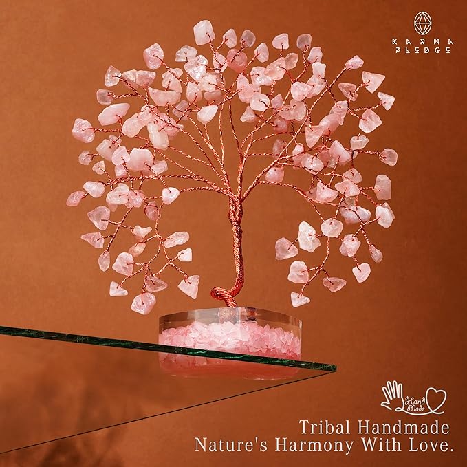 Rose Quartz Crystal Tree Gifts for Women, Handmade Chakra Healing Crystals Tree of Life for Positive Energy, Money, Good Luck, Home and Office Decor, Thoughtful Birthday Gifts for Mom