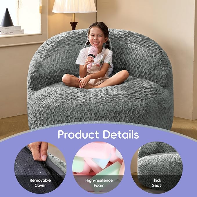 Hobestluk Bean Bag Chair Giant Bean Bag Chairs for Adults Big Bean Bag Chair with Memory Foam Filler Adults Large Beanbag with Faux Fur Cover for Bedroom (Chevron Grey,Large)