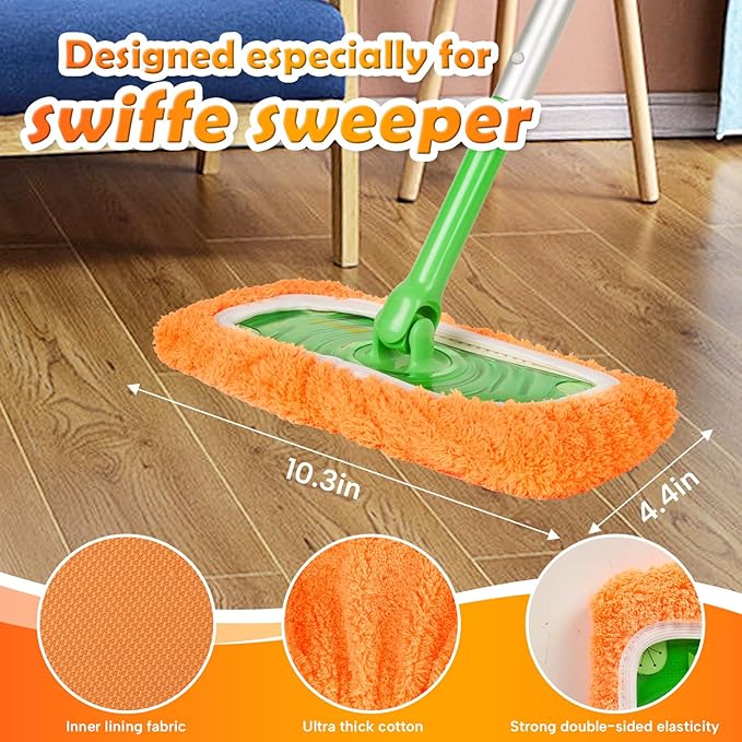 5 Pack Reusable Microfiber Mop Pads Compatible with Swiffer Sweeper, Wet and Dry Flat mop Cover, Washable Pads for Surface/Hardwood Floor Cleaning (Mop is Not Included)