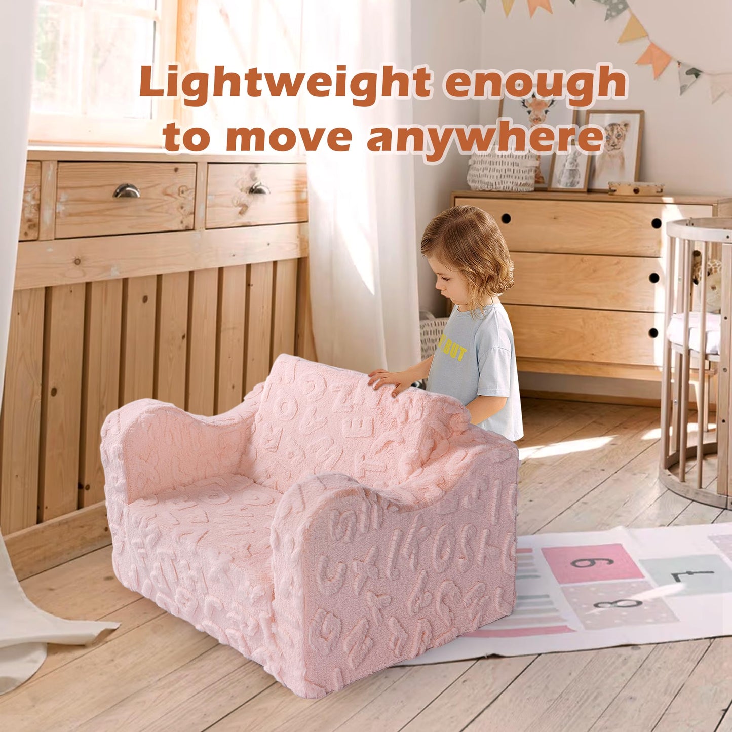 KokoSelene Kids Couch, 2-in-1 Convertible Kids Chair to Lounger Bed, Kids Sofa for Toddler Boys Girls, Ideal for Reading Sleeping Gaming Decor (Pink)