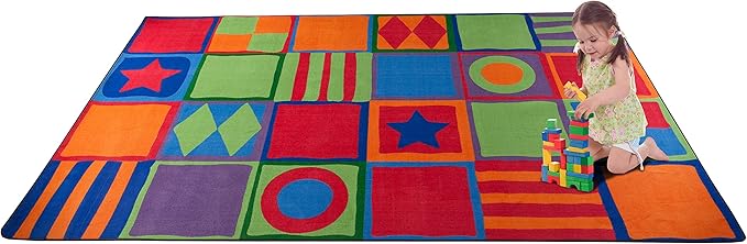 KIDCARPET.COM Patterned Squares Bright Children's Rug, 6' x 8'6", Multicolored, Educational Classroom Rug, Kids Learning Play Mat | Area Rug for Bedroom or Playroom