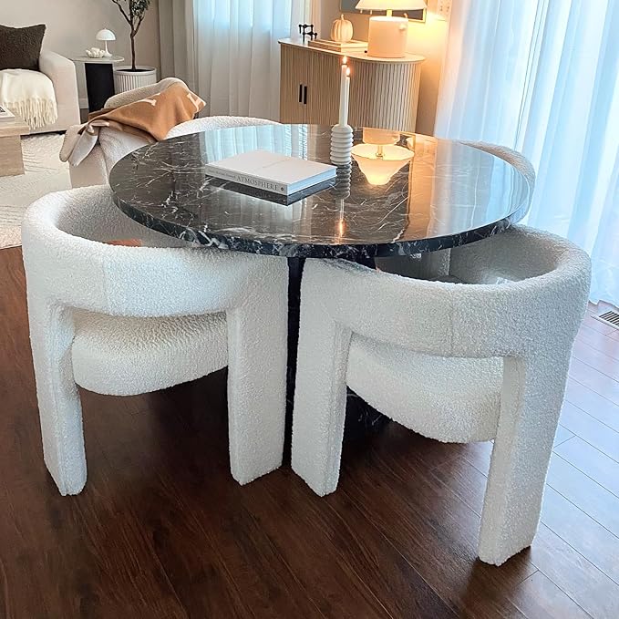 DAYALANE Modern Barrel Dining Chairs Set of 4, Upholstered Boucle Dining Room & Kitchen Chair with Curved Back, Comfy Accent Side Reading Armchair for Living Room Bedroom Kitchen Home Office, White