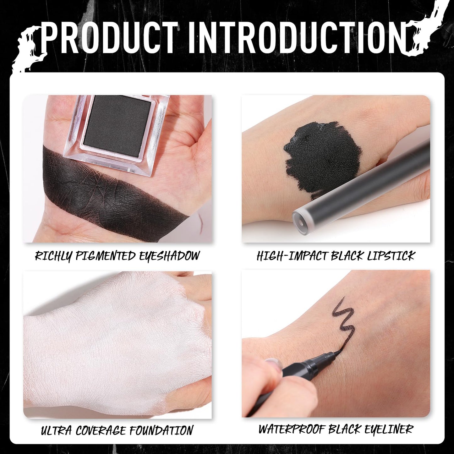 UCANBE Black Halloween Makeup Kit - Skeleton Skull Vampire Gothic Makeup Set for SFX Cosplay Costume -Eyeshadow, White Foundatio