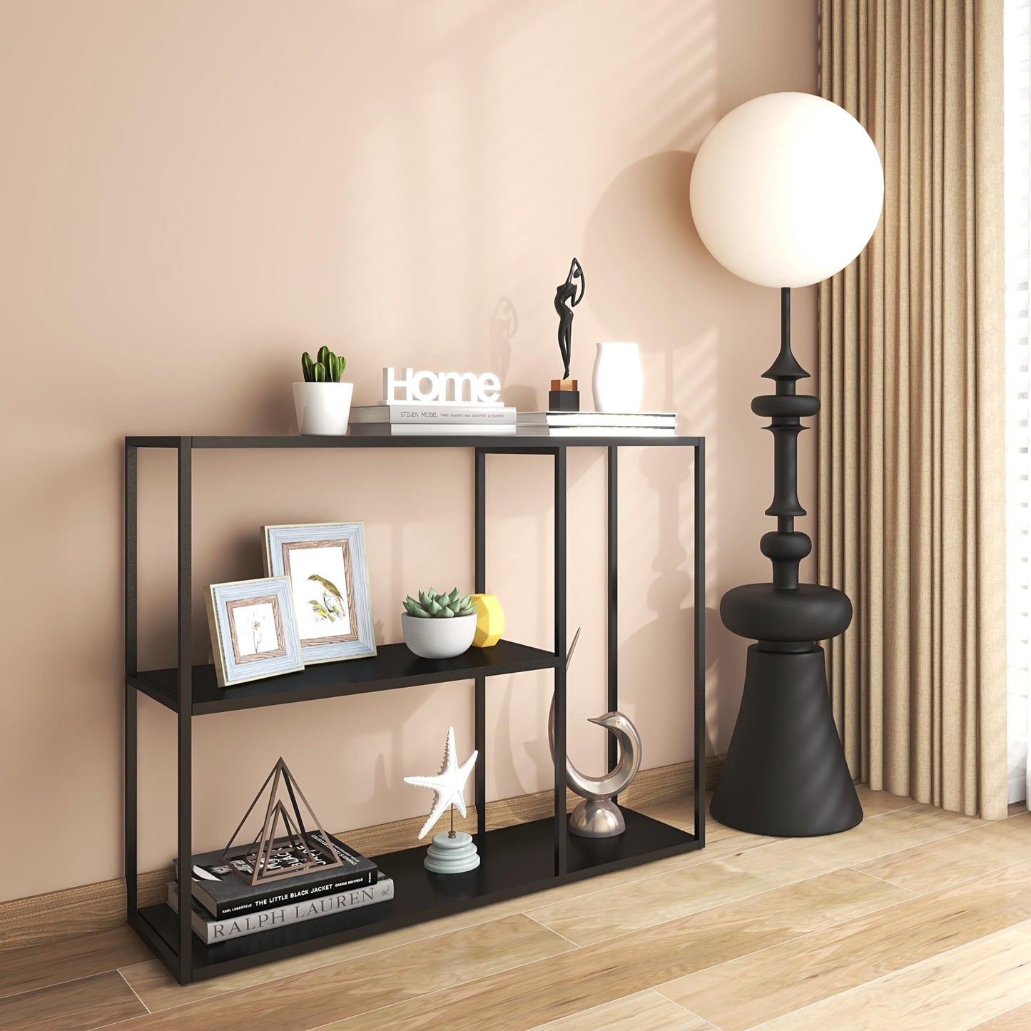 DCLRN Metal Industrial Console Table,Sofa Table Entrance Table Narrow Long with Storage Rack for Entrance,Foyer,Hallway,Sofa,Living Room,Bar,Kitchen(Black)