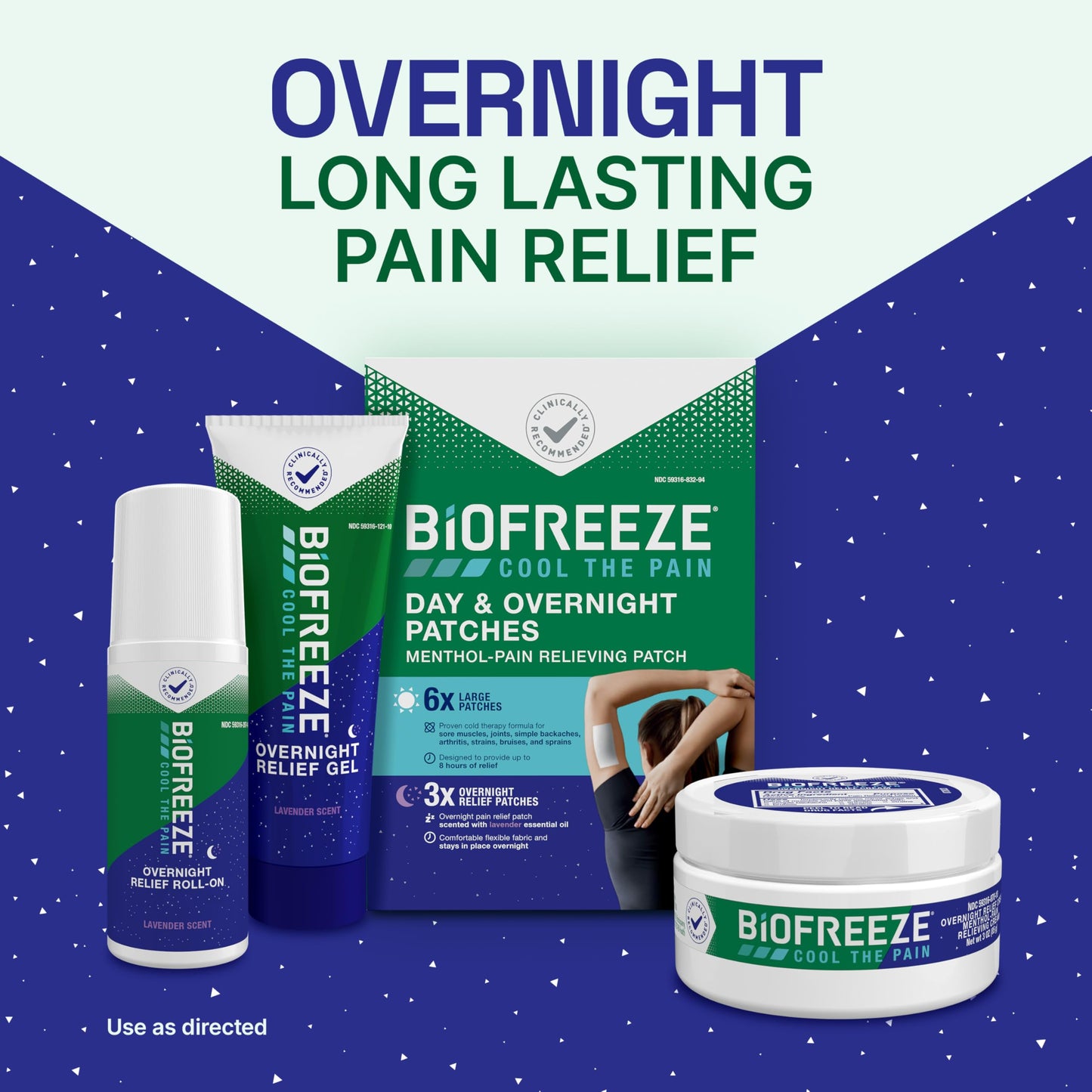 Biofreeze Day & Overnight Pain Relief Patches, Menthol Pain Patches for Arthritis & Muscle Pain Relief, Comfortable & Flexible Fabric Stays in Place, FSA/HSA Eligible, 9 Patches (6 Day, 3 Night)