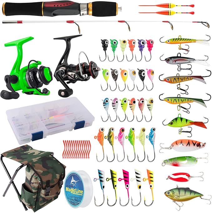 Dr.Fish Ice Fishing Rod and Reel Combo with 2 Ice Spinning Reels Ice Fishing Gears Equipment Ice Fishing Pole Ice Jig Lures