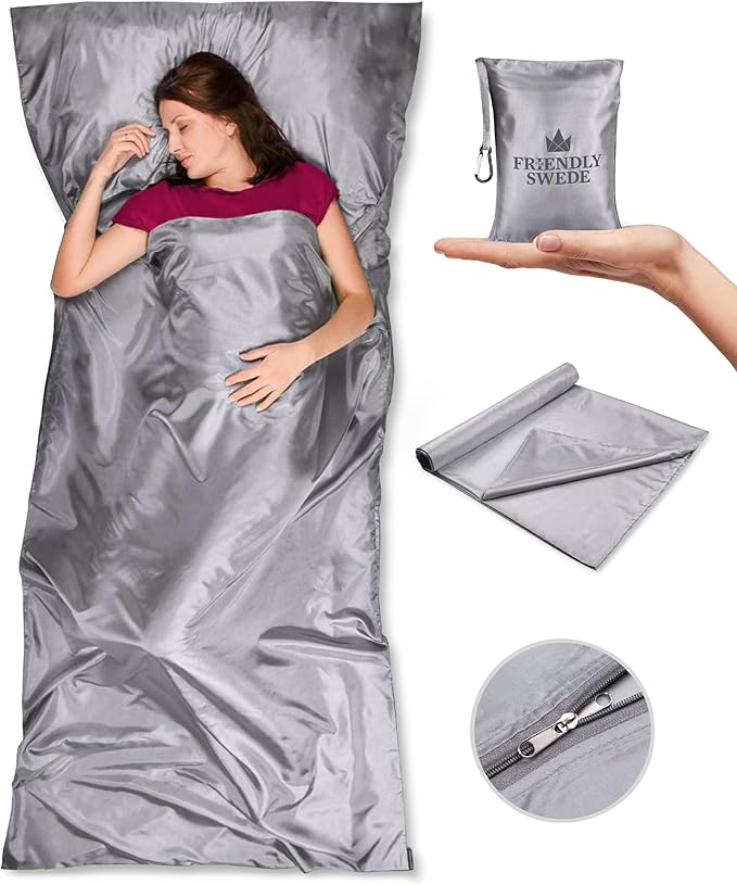 The Friendly Swede Sleeping Bag Liner — Ultralight Polyester or Cold Weather Microfiber Adult Sleep Sack- Camping Sheets -...