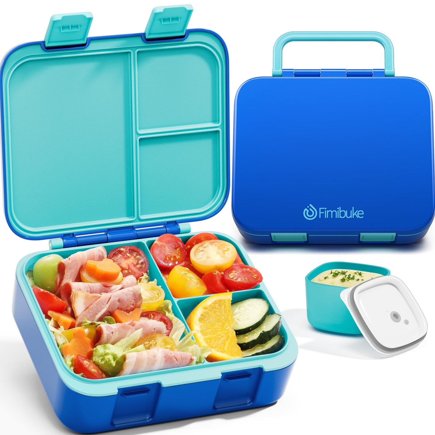 Fimibuke Bento Lunch Box for Kids, Leak-proof Boys Girls Bento Box with 3-Compartment BPA Free Dishwasher Safe Kids Lunch Portion Container Snack Box with Sauce Cup for Age 3-12 Kid Toddler for School