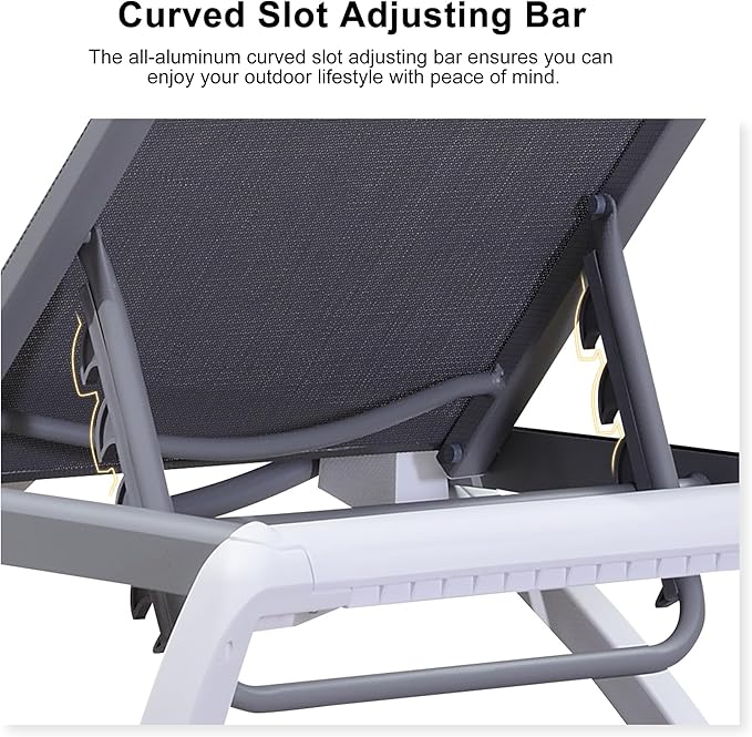PURPLE LEAF Patio Chaise Lounge Chair Set Outside Aluminum Plastic Stackable Tanning Chairs with Armrests and Side Table for Pool Sunbathing Beach Deck Outdoor Lounger, Grey
