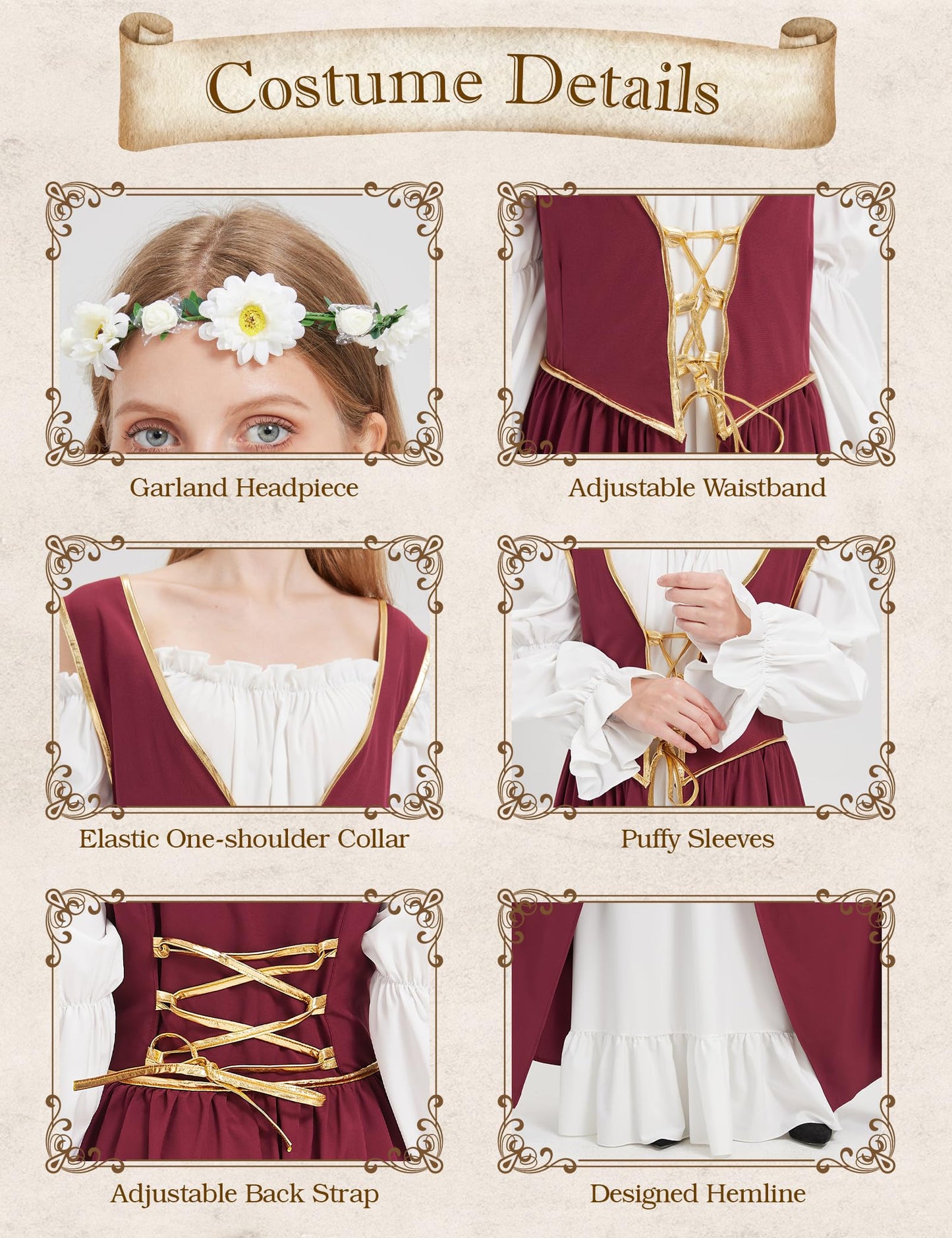 Opemon Halloween Medieval Dress for Women Renaissance Costume Fairy Victorian Costumes Gothic Corset Dress Cosplay Red