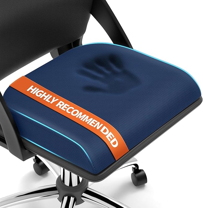 TranquilRelax Large Seat Cushion, Memory Foam Cushion for Long Sitting Hours on Office Chair, Home & Car, Non-Slip Chair Pad for Relieving Back & Sciatica & Hip & Coccyx Pain (Blue)