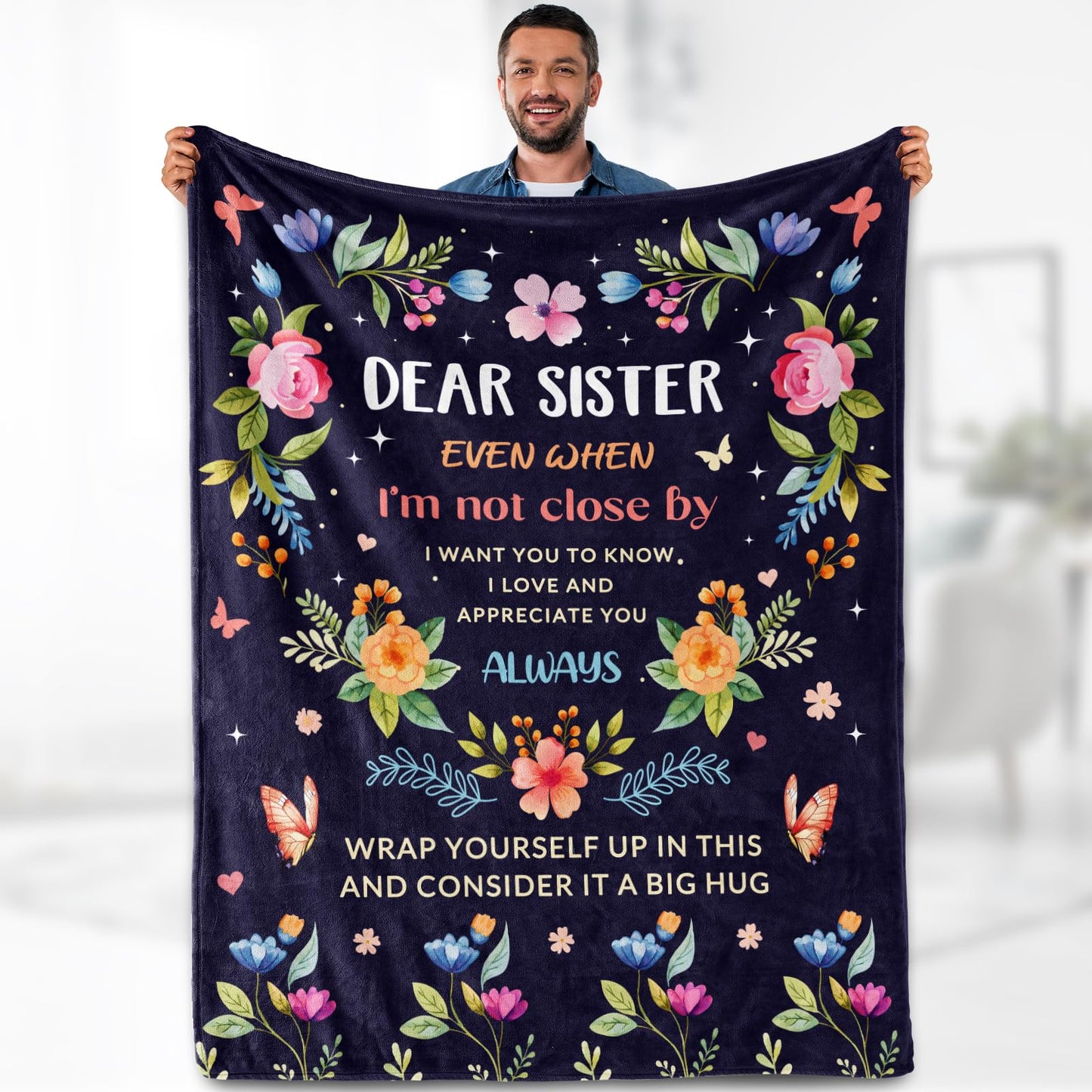 Sister Blanket Gifts from Sister Women Unique Gift for My Dear Sis Love and Appreciation Living Room Decor Soft Cozy Bed Couch Plush Birthday Christmas Throw Blanket 50"x60"