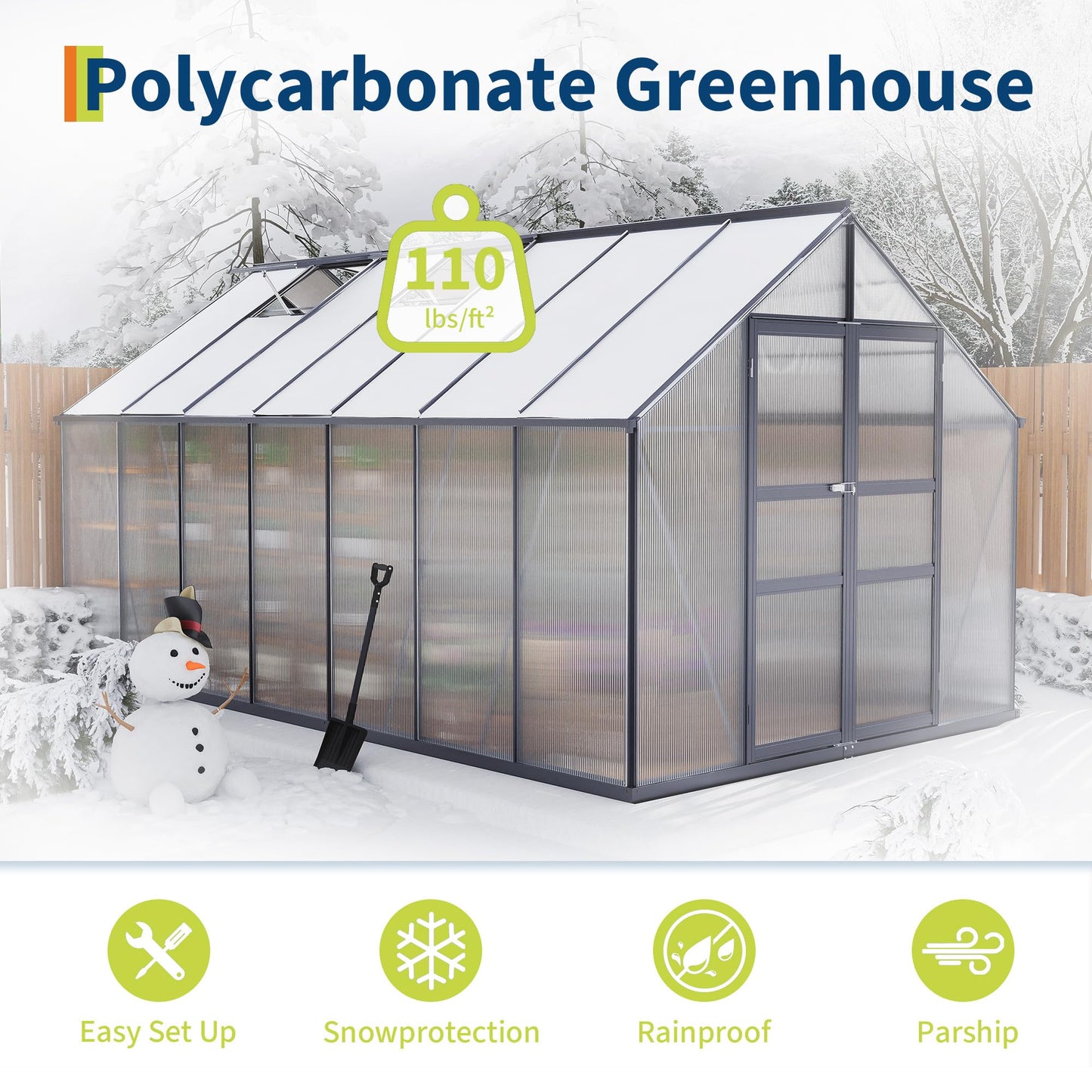 8×14FT Polycarbonate Greenhouse for Outdoors, Large Walk in Green House Kit and Winter Garden Planting, Enhanced Aluminum Green Houses for Outside to Protect Vegetables or Plants