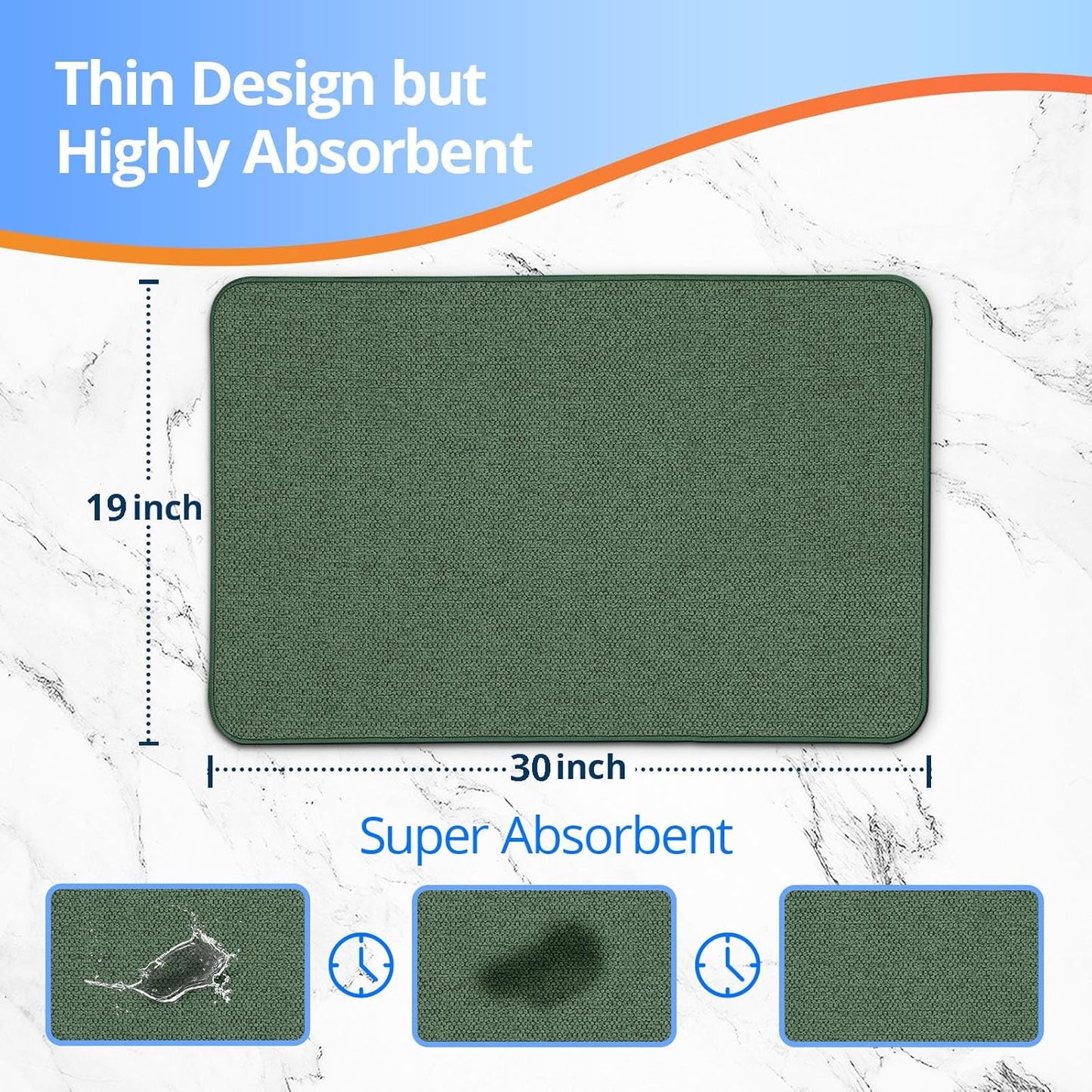 Upgraded Bathroom Rugs 19x30Inch, Thin Bath Mat with Rubber Backing Non-Slip, Absorbent,Quick Dry Machine Washable, Home Decor Accessories Cozy Cloth Bathroom Mat fit Under Door/Sink/Tub/Shower-Green
