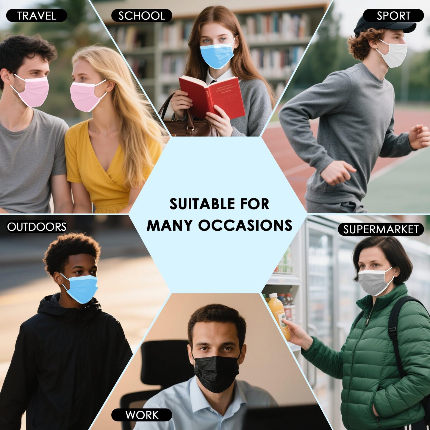 NNPCBT 5 Color Disposable Face Masks 100 Pack,3-Ply Breathable Mask For Adults,Great For Outdoors,Home, Office, School