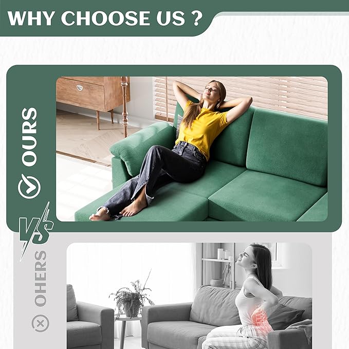 Vongrasig 79" Convertible Sectional Couch Sofa with Storage Ottoman, 3 Seat L Shaped Couch with Side Storage Pockage, Small Couches for Living Room, Apartment and Small Space (Green)