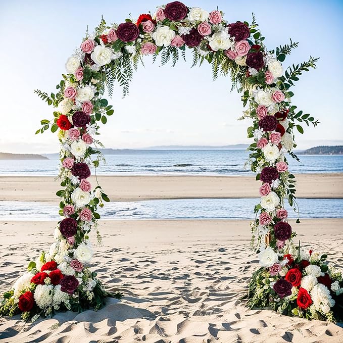 2 Pack Artificial Peony Garland - 6ft Silk Flower Vine Purple and White Roses for Wedding Arch Party Table Decor