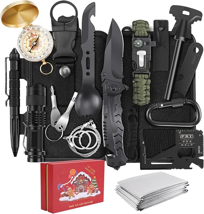 Gifts for Men Christmas Survival Kit 17 in 1, Survival Gear and Supplies for Adult Teen Men, Survival Case, 2025 Xmas Holi...