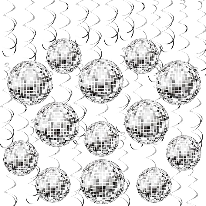 54 Pieces Disco Party Decorations Disco Ball Hanging Swirls 70s Party Hanging Swirls Ceiling Decor for Disco Fever Party 7...
