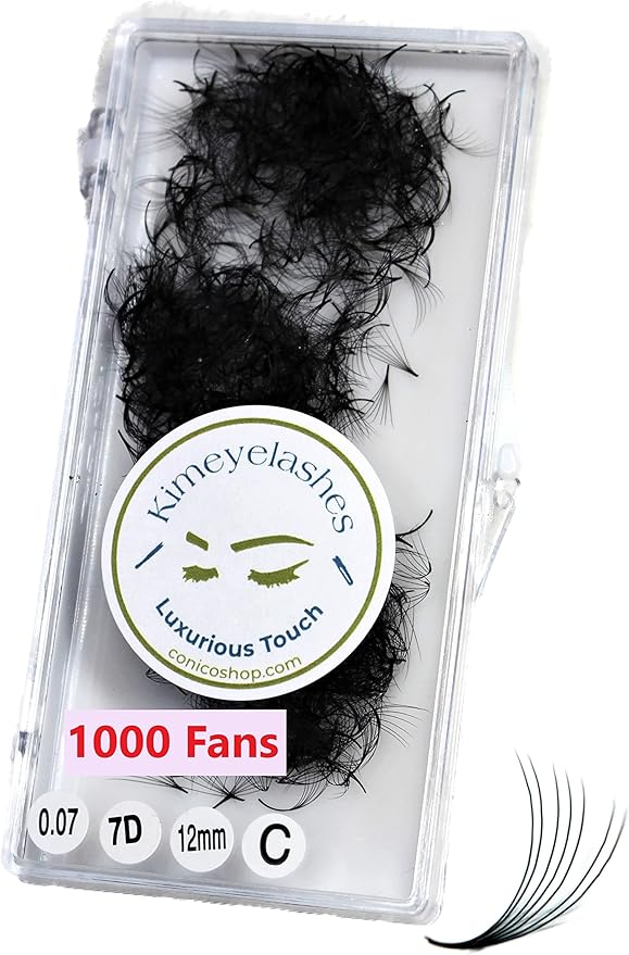 7D - 0.07 C and D Curl 1000 Premade volume fans loose Fans, Handmade eyelash extensions supplies Russian volume lash promade fan (7D - 0.07 - Curl D, 9mm)
