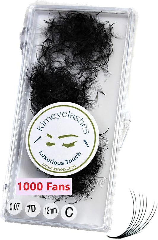 7D - 0.07 C and D Curl 1000 Premade volume fans loose Fans, Handmade eyelash extensions supplies Russian volume lash promade fan (7D - 0.07 - Curl D, 13mm)