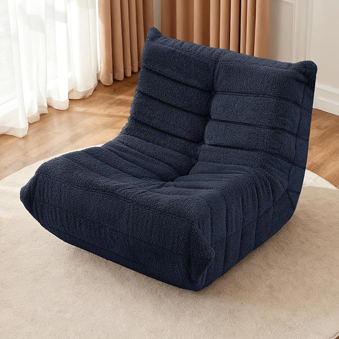 HABUTWAY Bean Bag Chairs Fireside Lazy Floor Sofa, Soft Teddy Fleece Bean Bag Sofa with High-Resilience Foam Filling，Beanbag for Living Room, Bedroom, Office (Navy Blue Teddy)