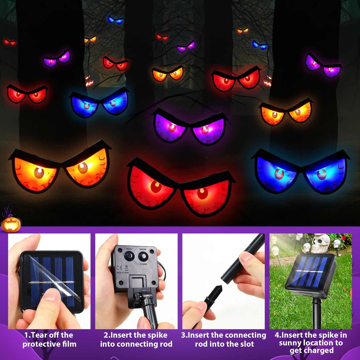 Solar Halloween Spooky Eyes Lights for Bushes, 5 Pairs Flashing Glowing Eyes Halloween Decorations Outdoor, Blinking Eye Lights for Yard Decorations