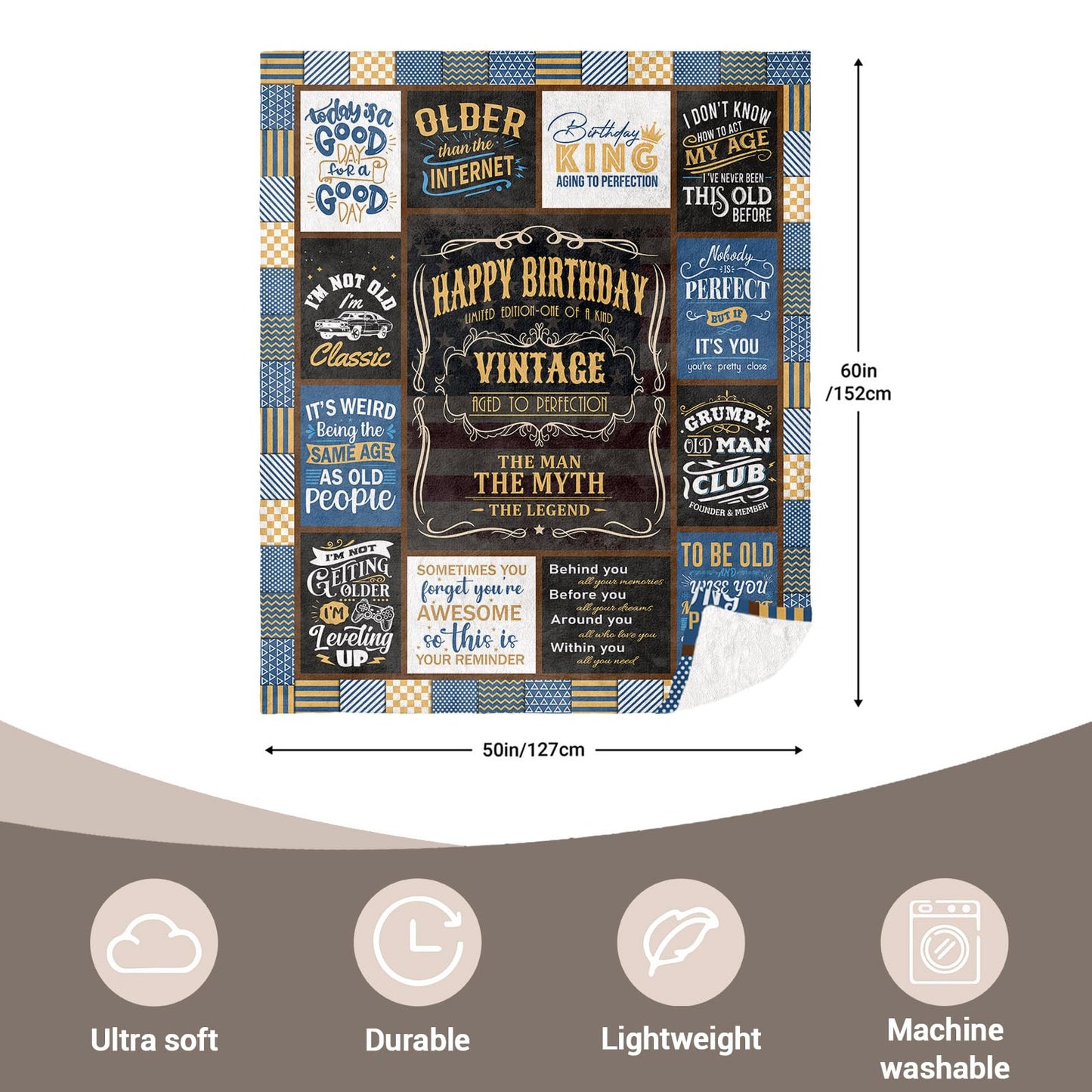 KJACGAD Birthday Gifts for Men, Birthday Gift for Him, Man Birthday Gift Ideas Throw Blankets 60" x 50", Happy Birthday Gifts for Male/Dad/Grandpa/Uncle/Husband/Boyfriend