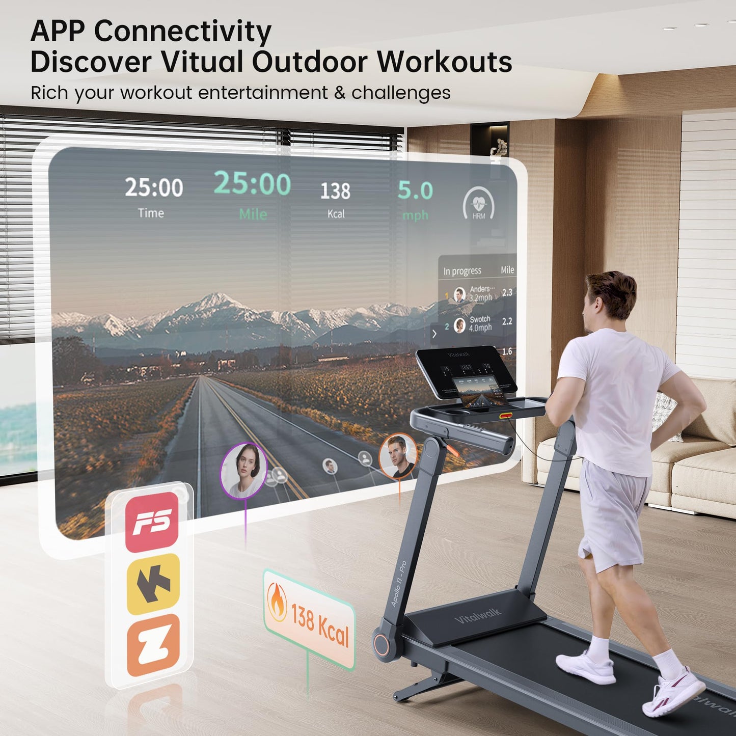 Vitalwalk Foldable Treadmill with Auto Incline, 48"x18" Wide Running Belt, 10MPH, 3.5HP Brushless, Walking Pad Treadmill for Home, Auto Folding, No Installation, 350LBS Capacity, APP, 15% Auto Incline