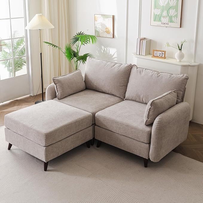 Rexulqo 73'' Loveseat Sofa with All Seats Storage, Modular Sectional Couch with Movable Ottoman,Oversized Comfy Couch with 7.8'' Cushion,24.5'' Deep Seat,for Living Room,Bedroom,Velet,Khaki