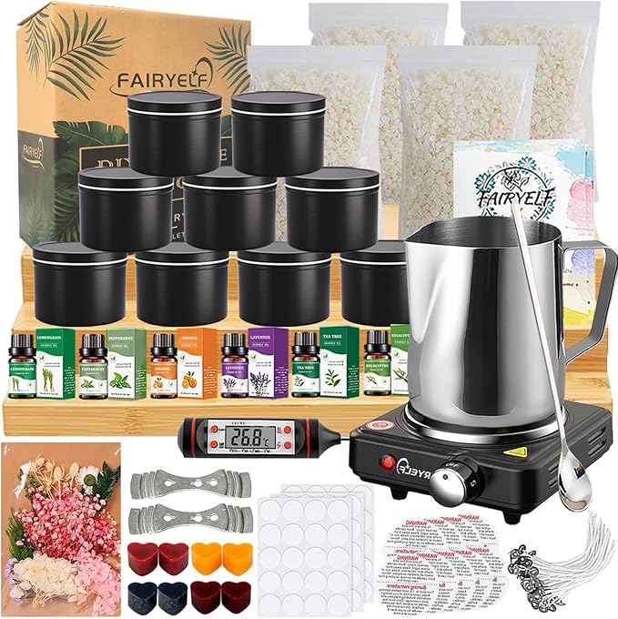 FAIRYELF Candle Making Kit for Adults with Soy Wax Wax Melter, Complete Candle Making Supplies, DIY Starter Scented Candle...