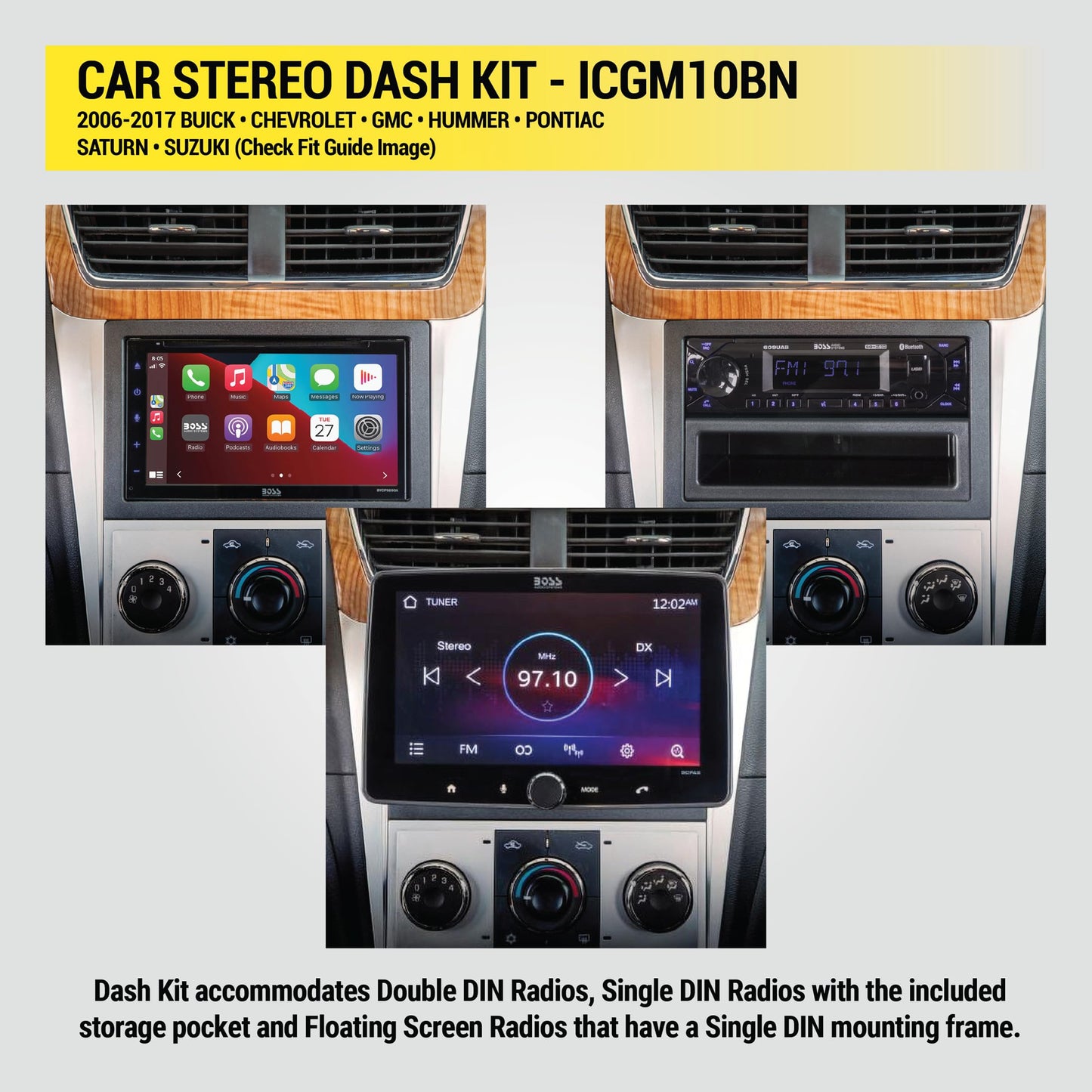 Scosche ICGM10BN Complete Double/Single DIN Stereo Installation Kit for Select Non-Amplified 2006-17 General Motors Vehicles - No Steering Wheel Remote - See Fit Guide in Images to Verify Your Vehicle