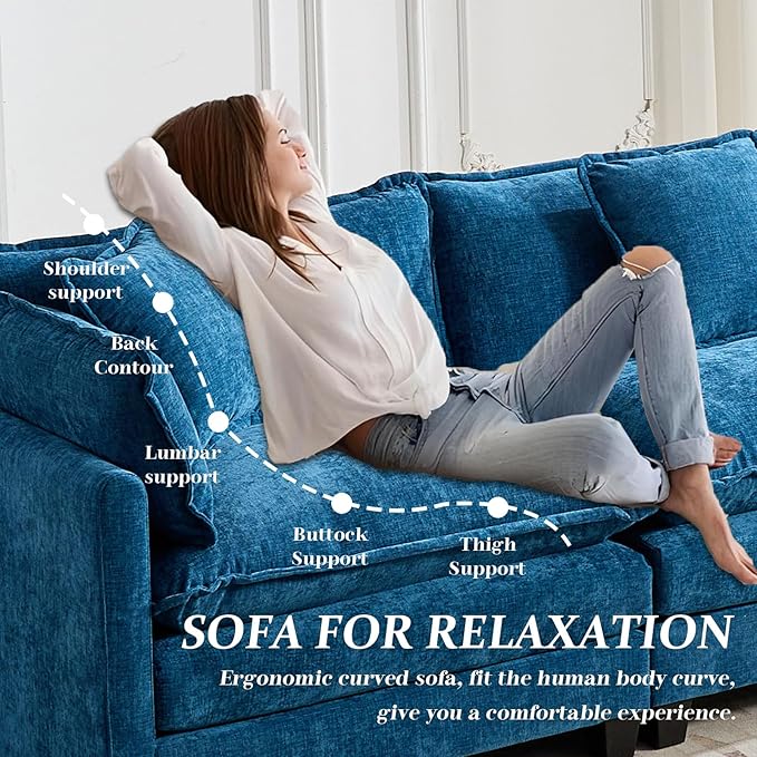 SoarFlash 77.95" Chenille Sectional Sofa, Comfy Modular Loveseat Sofa, Modern 2-Seat Couch Deep Seat Sofa Set for Living Room,Blue