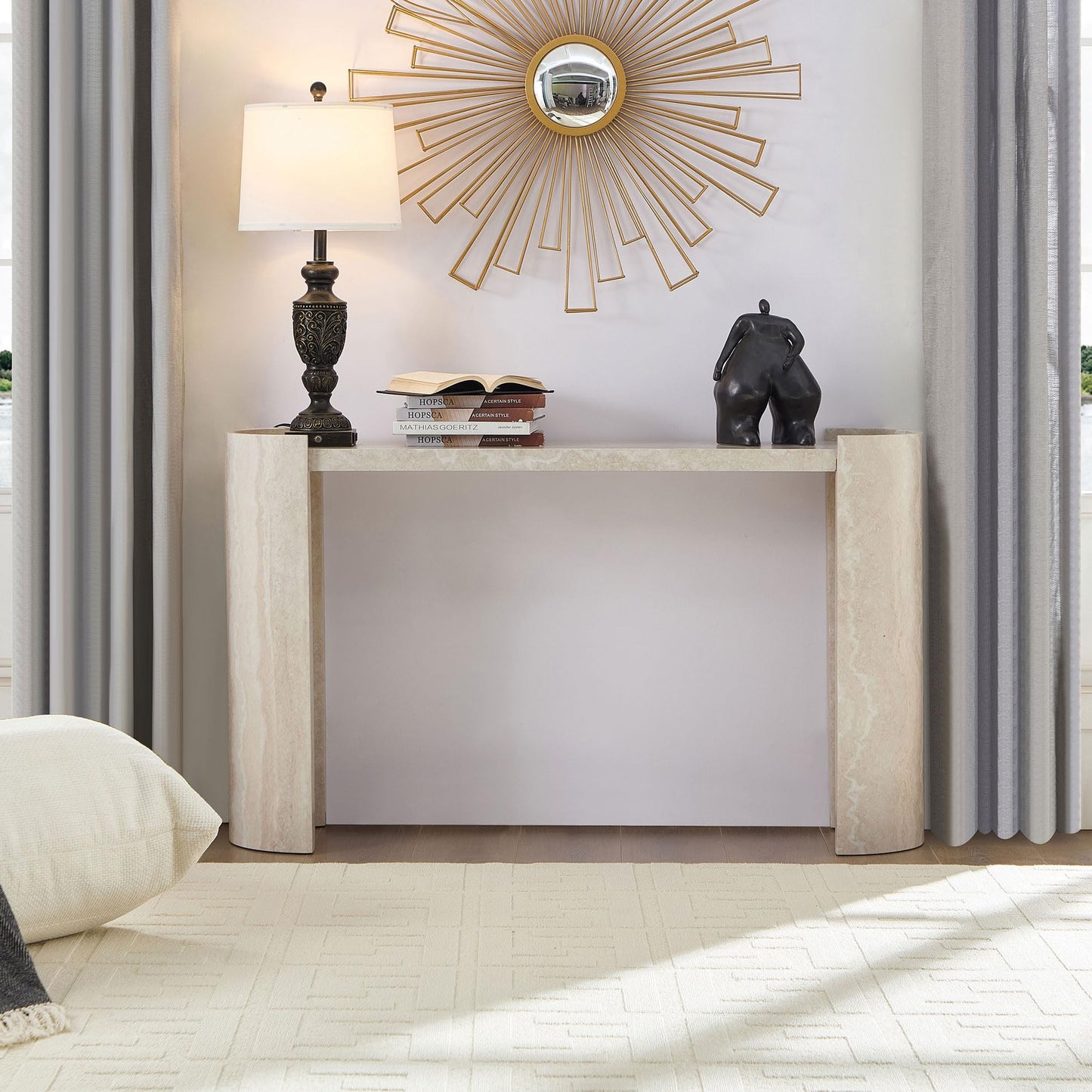 HanStrong 53.15" Faux Marble Pattern Entryway Table - Modern Narrow Console Table for Living Room and Hallway,Beige