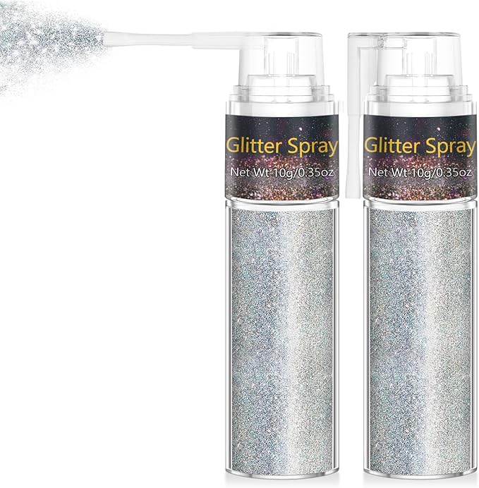 Hair and Body Glitter Spray, 1PC Hair Glitter Extra Fine Face Shimmer Powder for Clothes, Festival Loose Sparkle Powder for Rave Clothes Nail Art Easter Halloween Crafts (Silver)