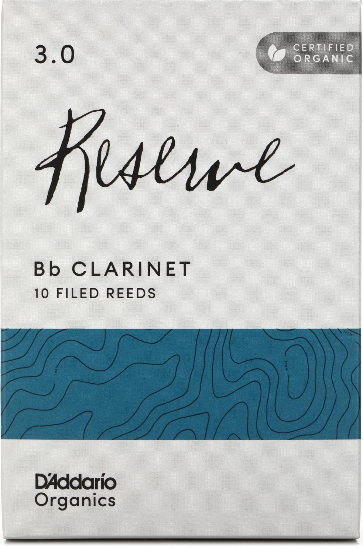 DAddario Organic Reserve Bb Clarinet Reeds - Reeds for Clarinet - Individually Sealed - 3.0 Strength, 10 Pack