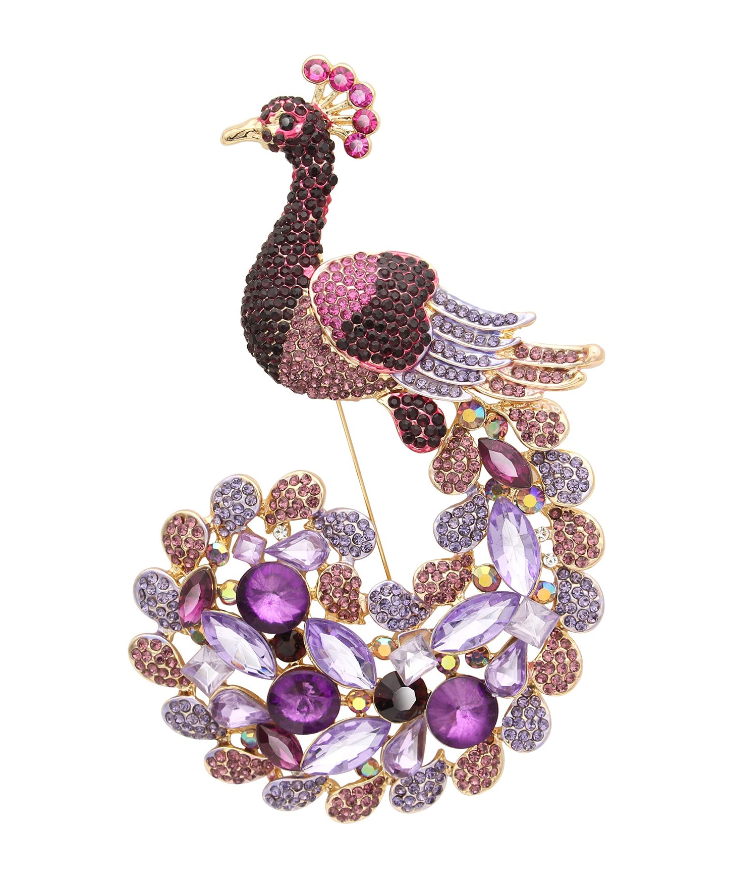 KristLand - Delicate Large Peacock Animal Brooch Lapel Pin Dainty Rhinestone Brooch Costume Jewelry Accessories for Scarf Corsag