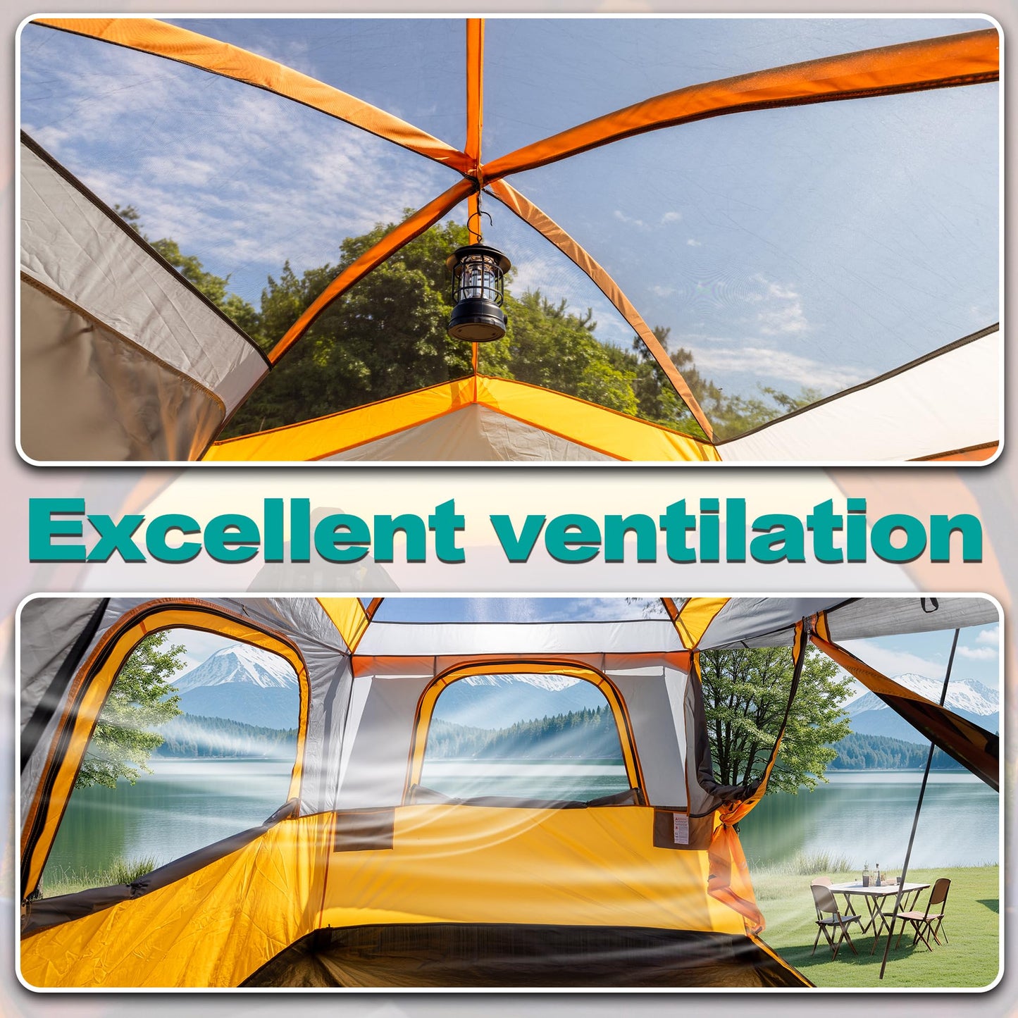 uniHimal SUV Tent for Camping,Waterproof PU2000mm, Fits 5-8 People,Spacious Double Layer Design, Includes Rainfly & Storage Bag, 8FT L x 8FT W x 7.2FT H,Orange