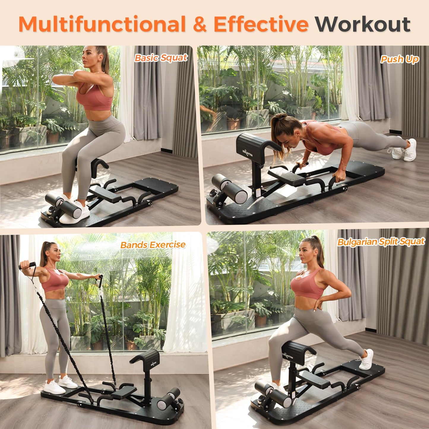 BODYRHYTHM Hip Thrust Machine with 2 Sets of Resistance Bands, Sissy Squat Machine, Squat Workout Machine & Glutes Workout Equipment, Bulgarian Split Squat Stand for Legged Lunges. (Black)