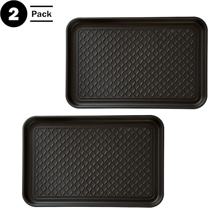 Stalwart All-Weather Boot Tray, Indoor Outdoor Doormat for All Seasons, 2 pk Medium, Black