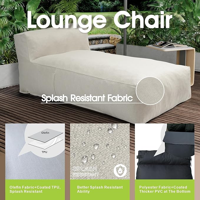 OPEAK Outdoor Bean Bed Chair Sun Lounger, Outdoor Couch Sofa for Patio & Pool, Foam Filling Day Bed Furniture, Comfy Lazy Sofa for Outside, Water-Resistant Seating Lounge Chair, Ivory