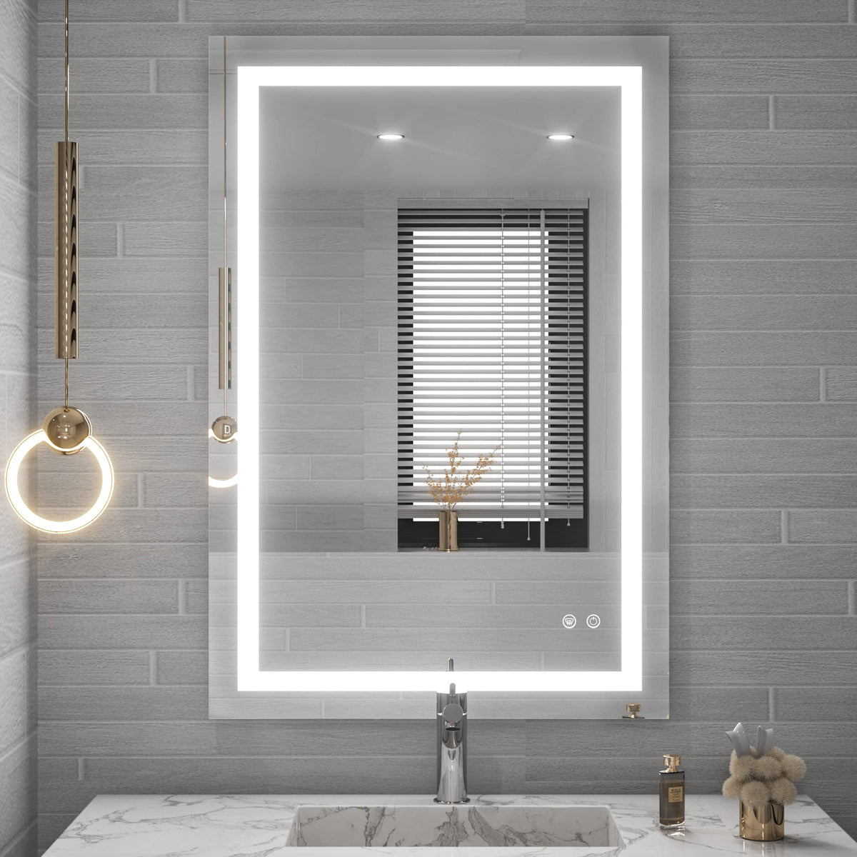 TETOTE 24 x 36 LED Bathroom Mirror LED Mirror Bathroom Decor Vanity Makeup Mirror Dimmable Anti-Fog Wall Mounted Bathroom Mirror with Lights, Tempered Glass