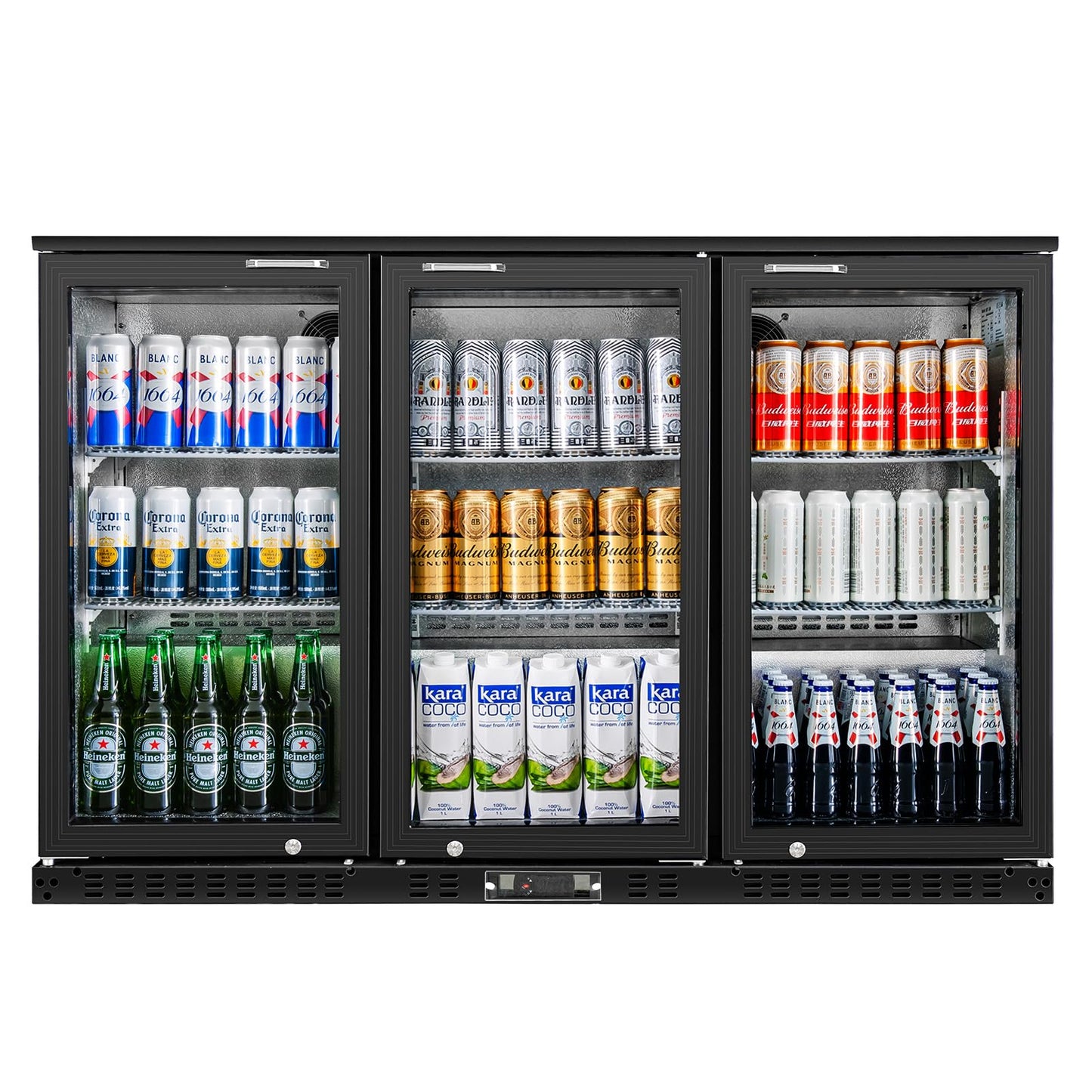 BINGERMA Back Bar Cooler with 3 Glass Doors Under Counter Commercial Beverage Refrigerator 11.5 Cu.ft. ETL Black Drink Fridges for Beer, Wine,Soda, Drinks