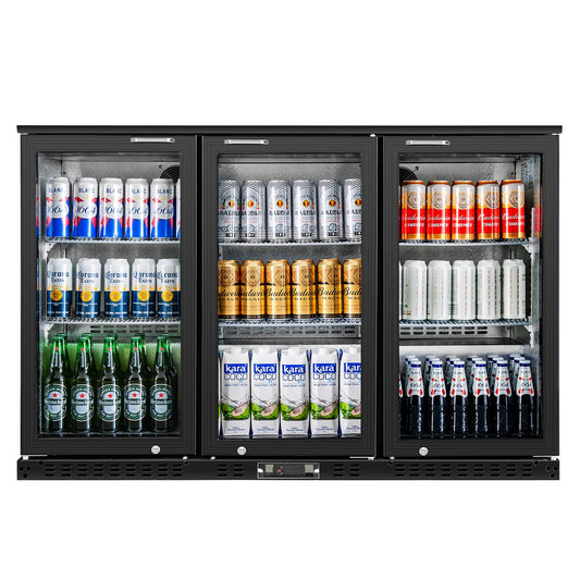 BINGERMA Back Bar Cooler with 3 Glass Doors Under Counter Commercial Beverage Refrigerator 11.5 Cu.ft. ETL Black Drink Fridges for Beer, Wine,Soda, Drinks