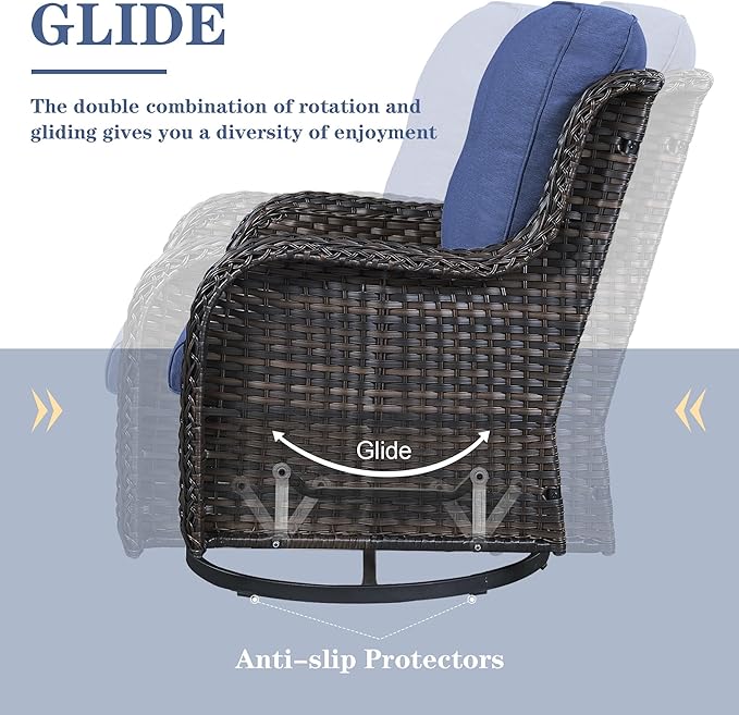 Belord Outdoor Swivel Rcoker Patio Chair - 3 Pieces Wicker Swivel Glider Chairs with Side Table, Patio Furniture Set for Porch Deck Balcony Garden