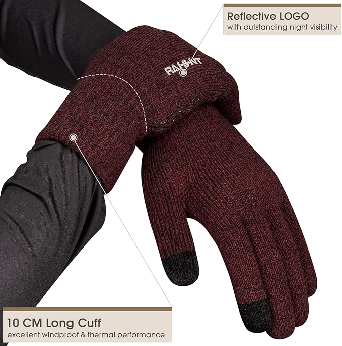 Rahhint Wool Winter Gloves Men Women Fleece lined Knit Gloves with Touchscreen Fingers Insulated Gloves Keep Hand Warm Gift