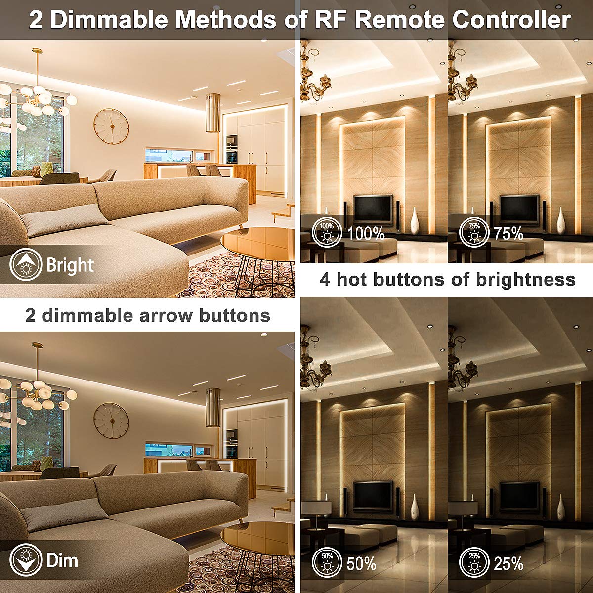 MY BEAUTY LIGHT LED Strip Lights Warm White,65.6ft Dimmable LED Light Strip with RF Remote,1200 Bright 3000K 2835 LEDs,Plug-in Adhesive Rope Lights with Timing Mode for Living Room Bedroom Kitchen