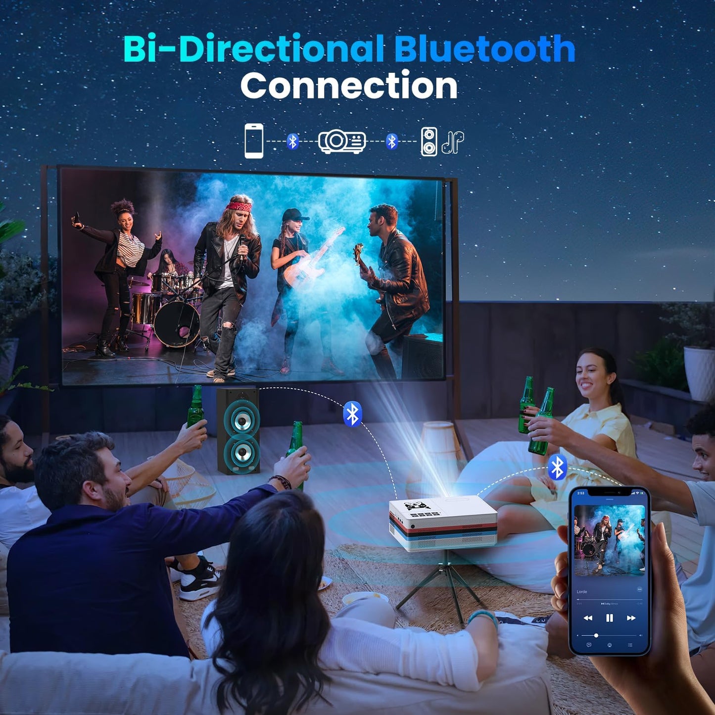 [Compatible with Netflix, 2000 ANSI] Smart Projector with WiFi 6 and Bluetooth 5.3, Electric Focus Auto Keystone, Native 1080P Outdoor Movie Projector with PrimeVideo/YouTube, for HDMI/USB/iOS/Android
